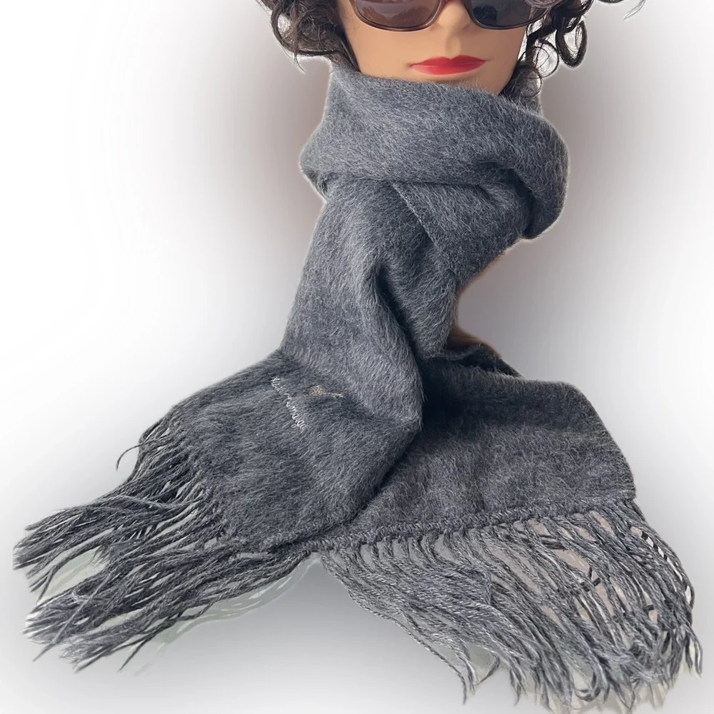 🦙🇵🇪 Long Dark Gray 100% Alpaca Peruvian Scarf with Fringe by Alpaca Camargo